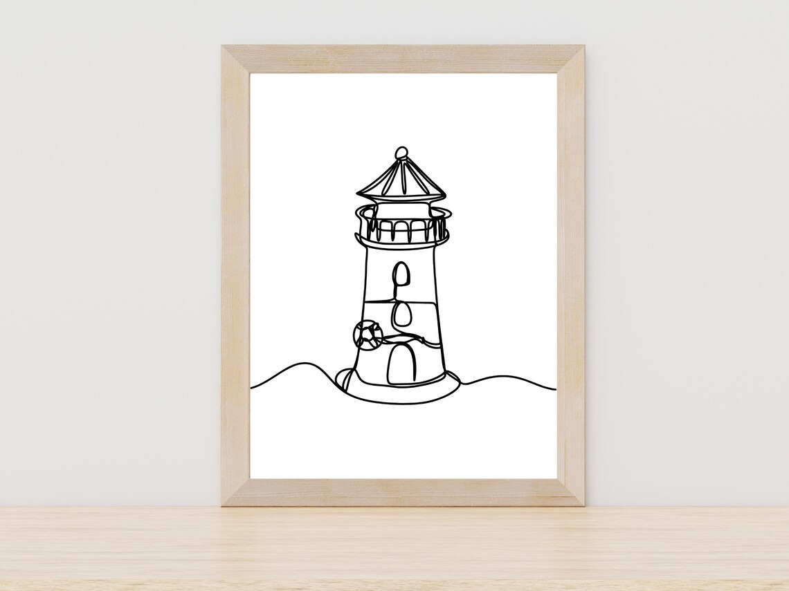 Lighthouse By The Sea Minimalist One Line Art Coastal Poster