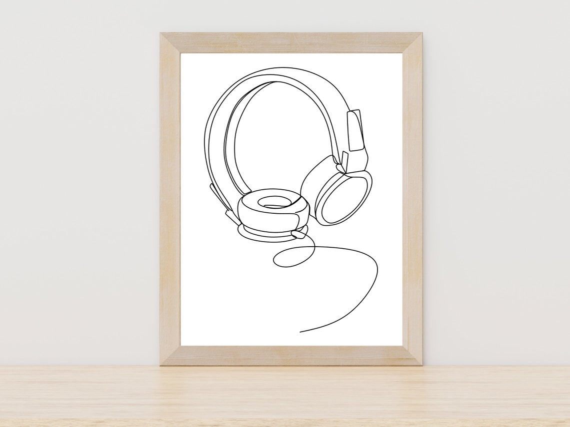Continuous Line Headphones Minimalist Music Room Wall Poster