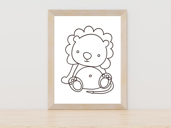 Baby Lion Line Art Cute Cub Nursery Safari Animal Decor Poster