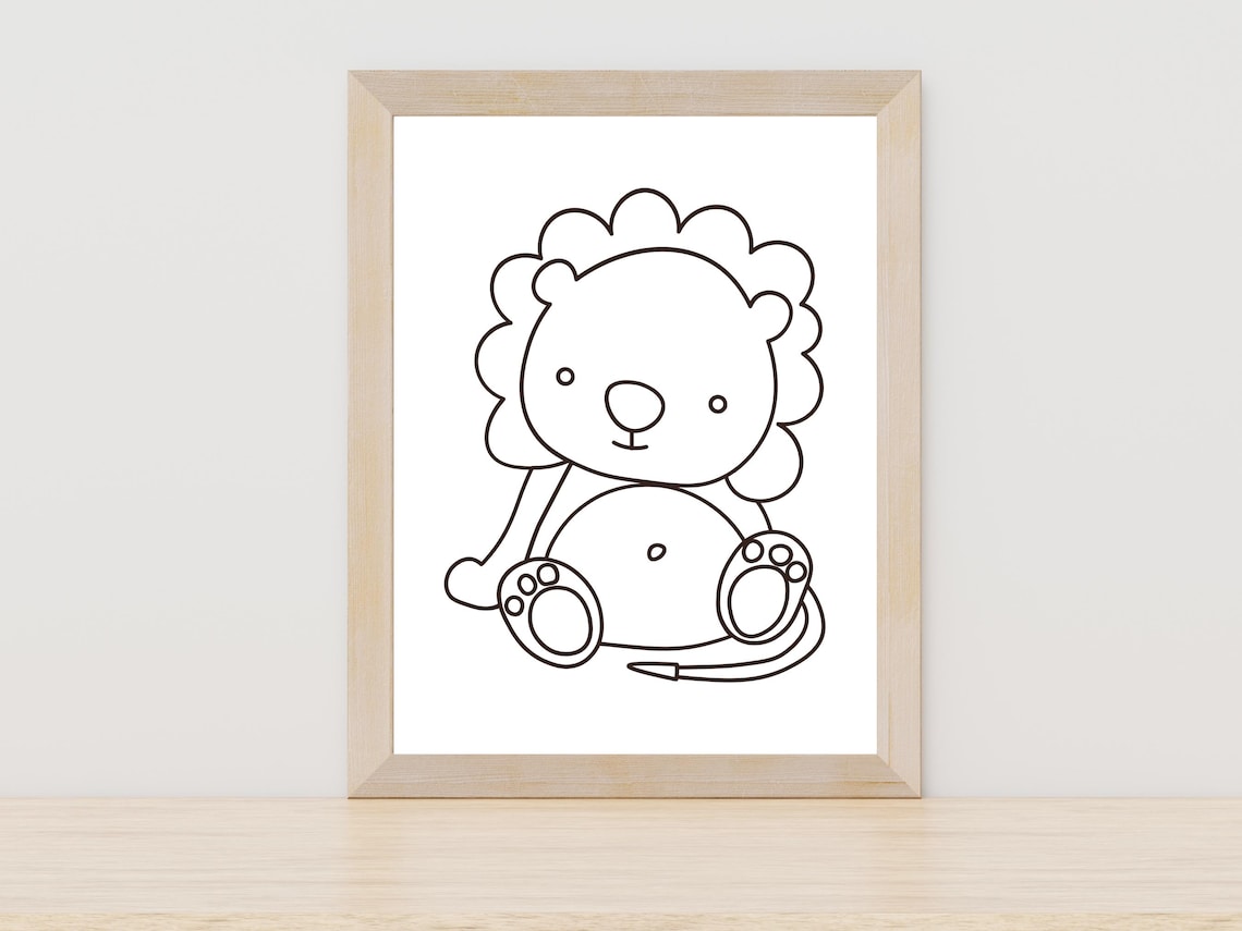 Baby Lion Line Art Cute Cub Nursery Safari Animal Decor Poster