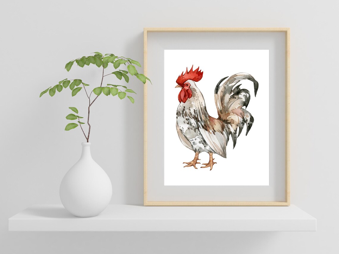 Rooster Watercolor Art Print, Rustic Country Decor - Image 2