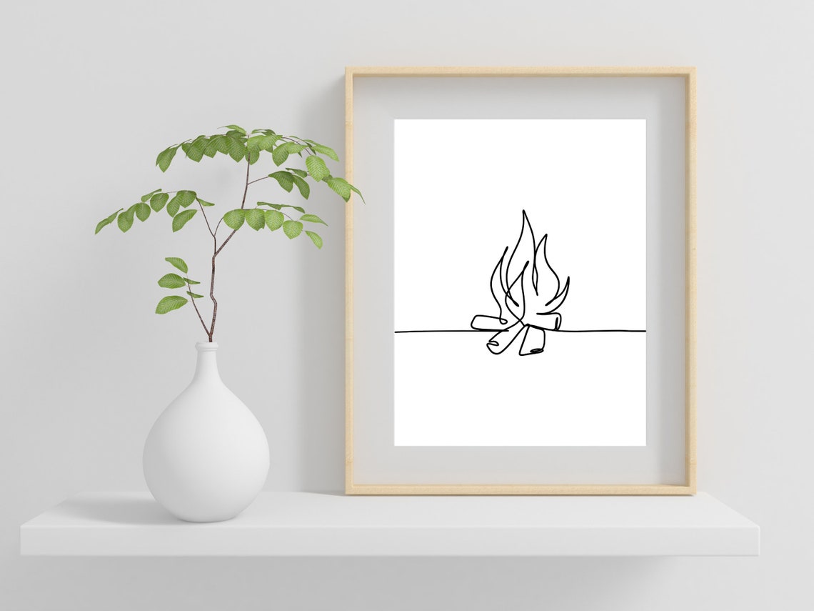 Minimalist Campfire Single Line Art Outdoor Camping Decor Print - Image 2