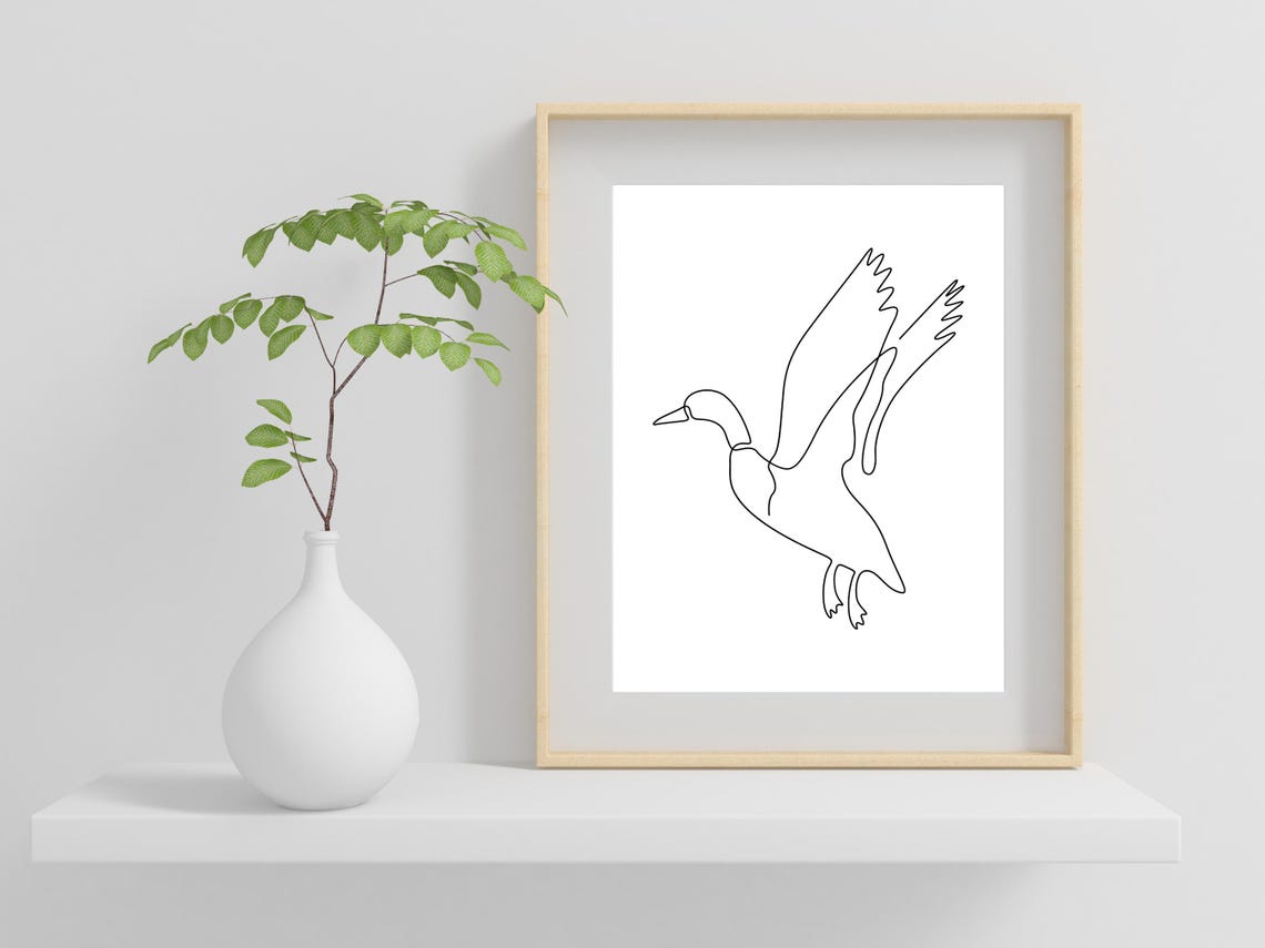 Flying Duck One Line Drawing Minimalist Bird Hunting Cabin Art Poster - Image 2