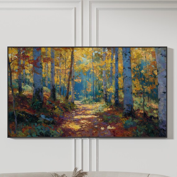 Autumn Birch Tree Forest Impressionist Golden Fall Foliage Print