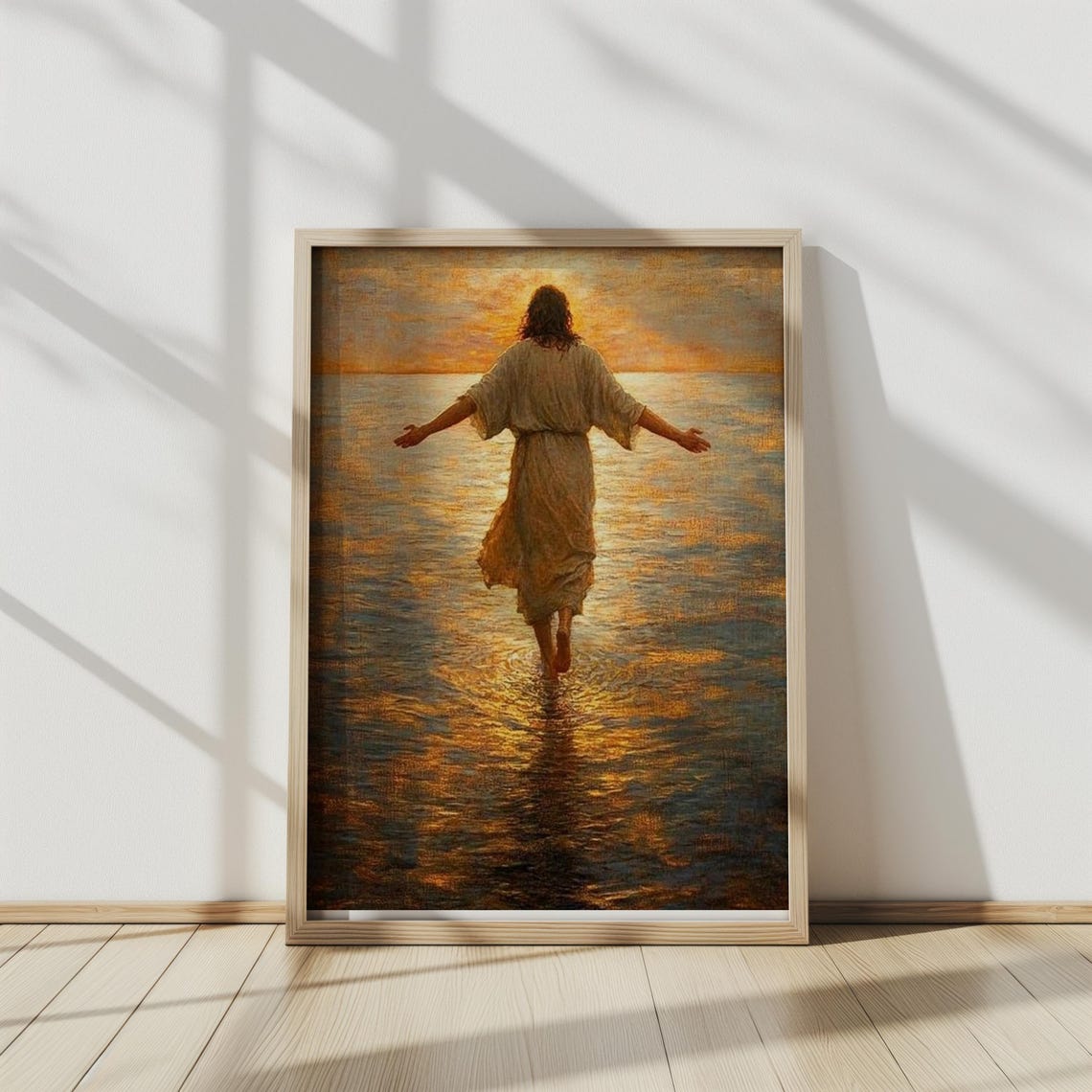 Jesus Walking On Water Golden Sunset Arms Open Wide Faith Poster - Image 4