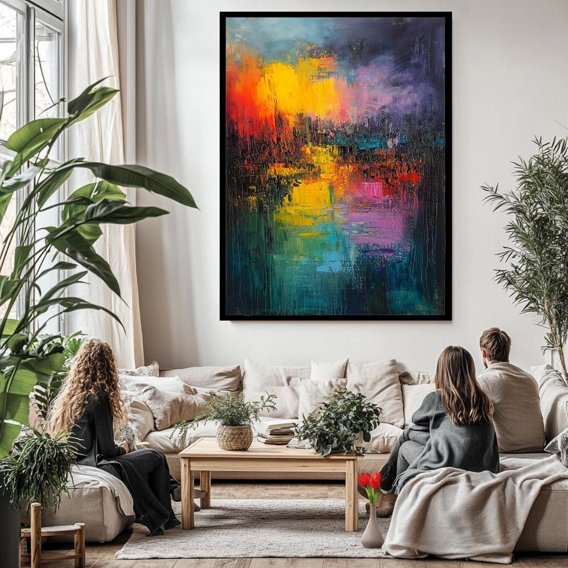 Colorful Abstract Sunset Lake Reflection Orange Purple Art Wall Poster - Image 3