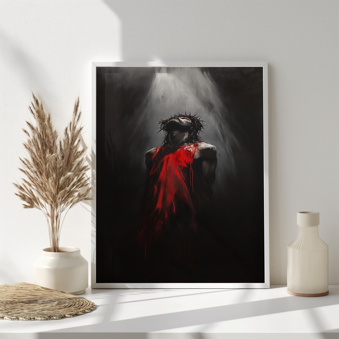 Jesus Crown Of Thorns Dramatic Red Robe Heavenly Light Religious Poster - Image 3