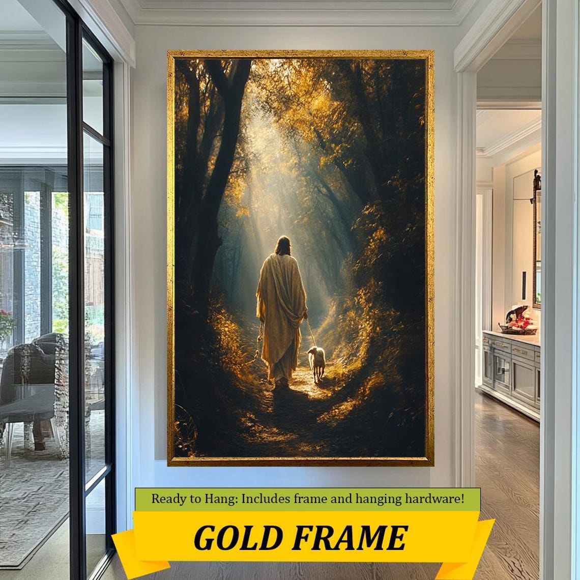 Jesus Christ Walking With Lamb On Sunlit Forest Trail Christian Poster - Image 5
