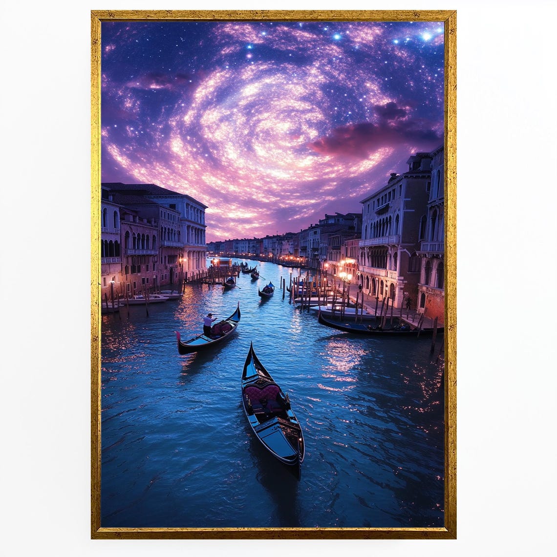 Venice Italy Grand Canal Gondolas Starry Galaxy Night Wall Poster - Image 4