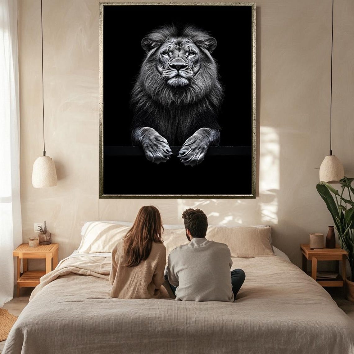 Black And White Lion Paws On Ledge Dark Dramatic Majestic Poster - Image 2