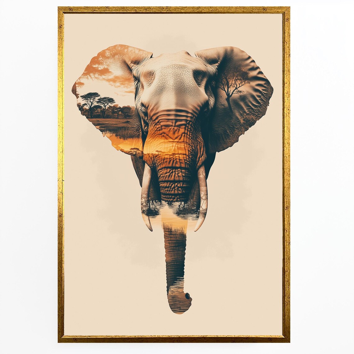 Elephant Double Exposure African Savanna Sunset Wildlife Poster - Image 4