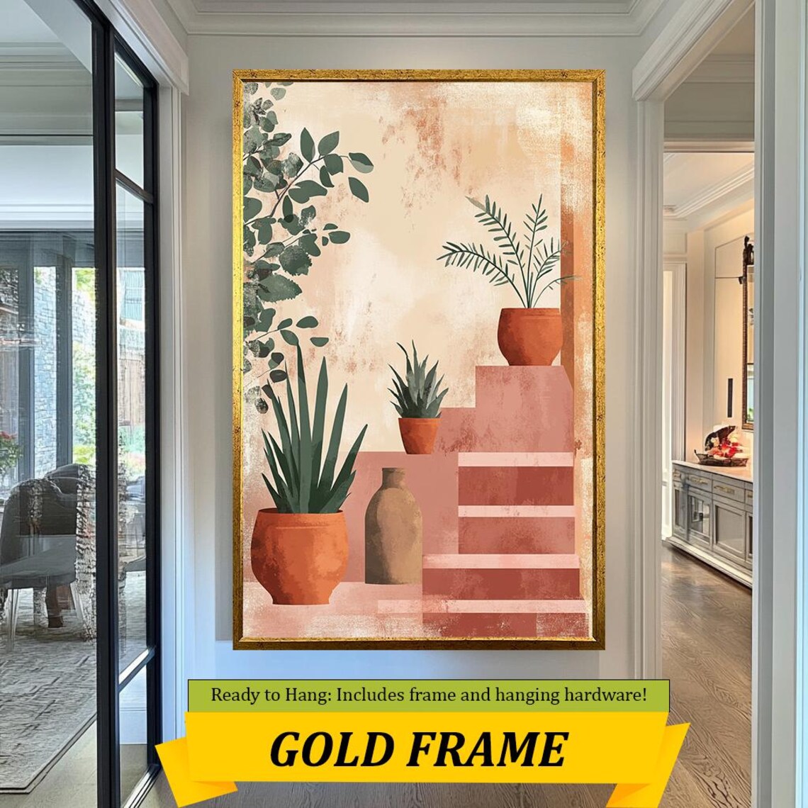 Terracotta Potted Plants Warm Botanical Illustration Stairs Art Poster - Image 5