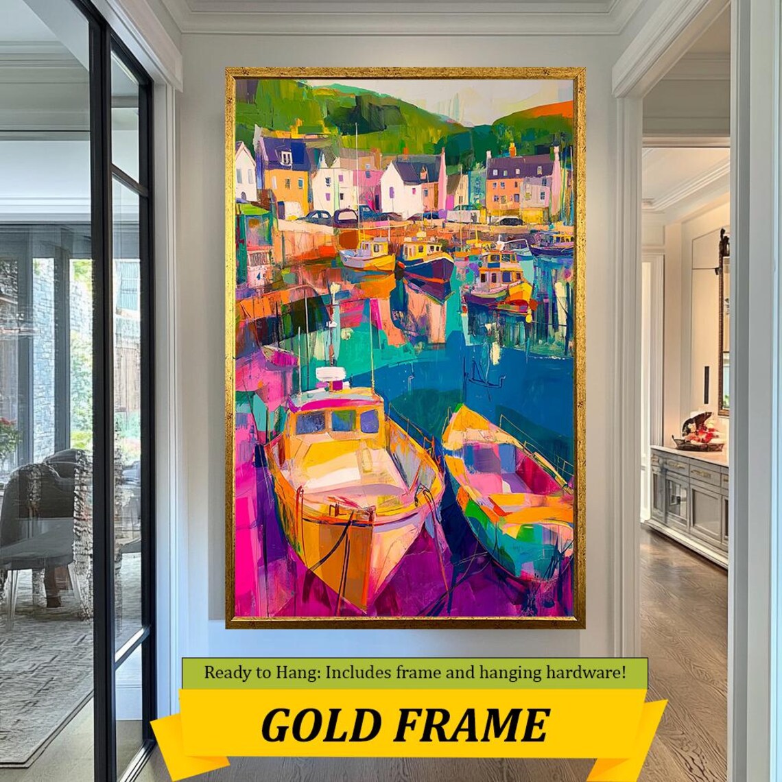 Colorful Harbor Boats Coastal Village Vibrant Nautical Travel Poster - Image 5