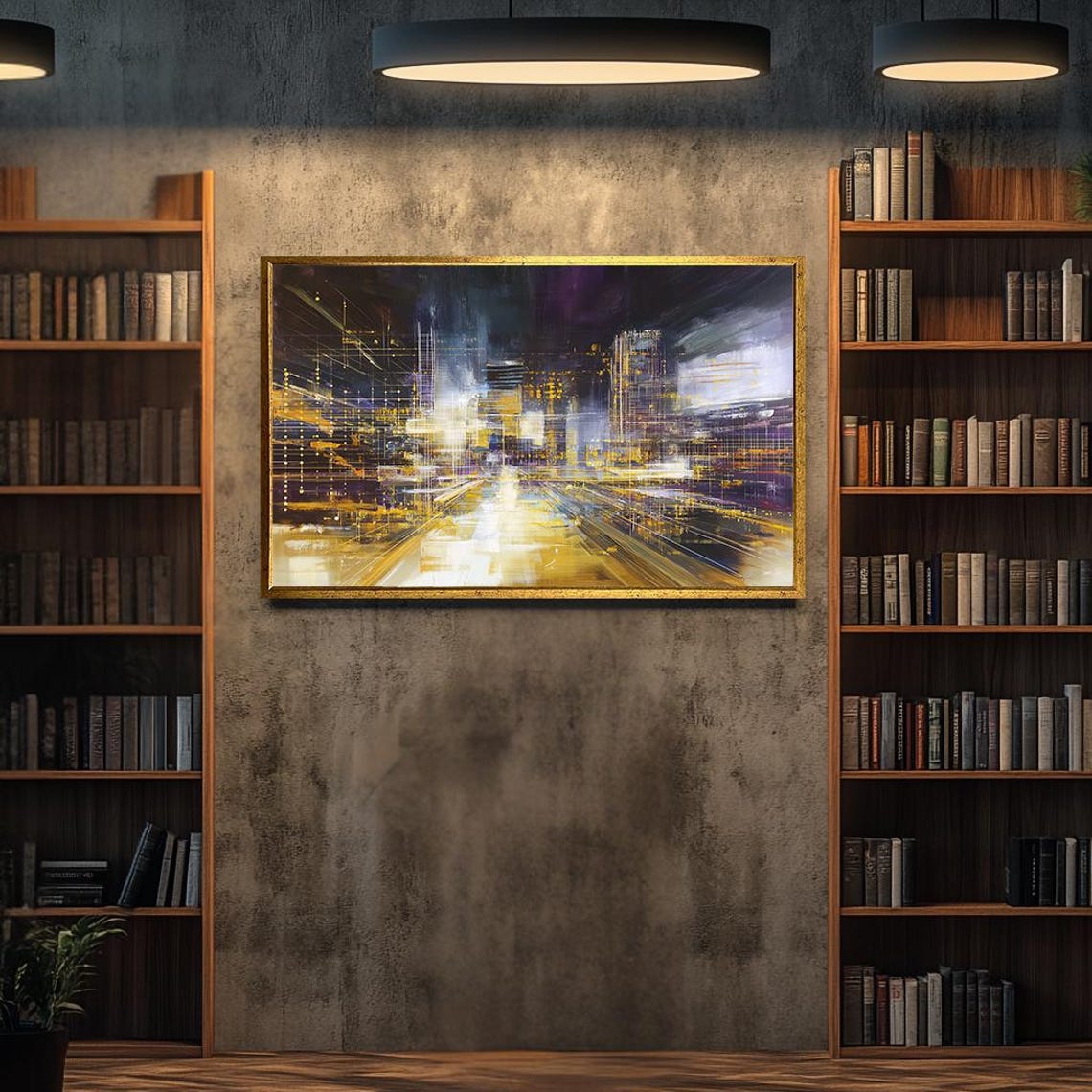 Abstract City Night Lights Golden Skyline Modern Urban Wall Poster - Image 3