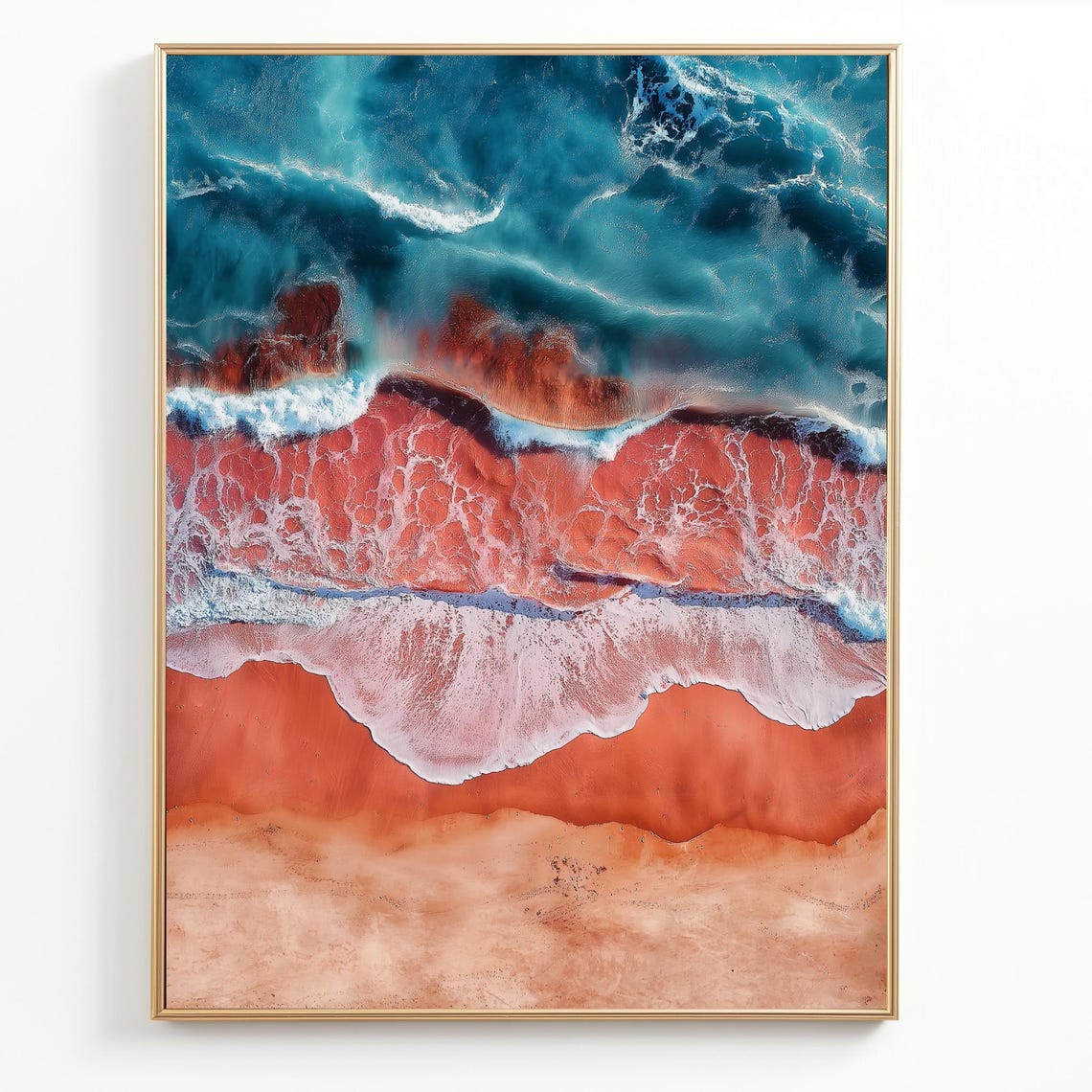 Aerial Ocean Waves Red Sand Beach Turquoise Surf Coast Travel Poster - Image 5