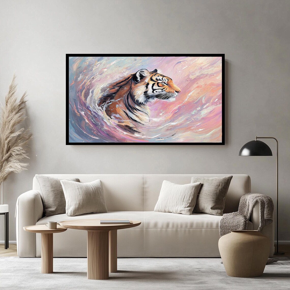 Majestic Tiger Profile Pink Swirl Abstract Wildlife Portrait Poster - Image 2