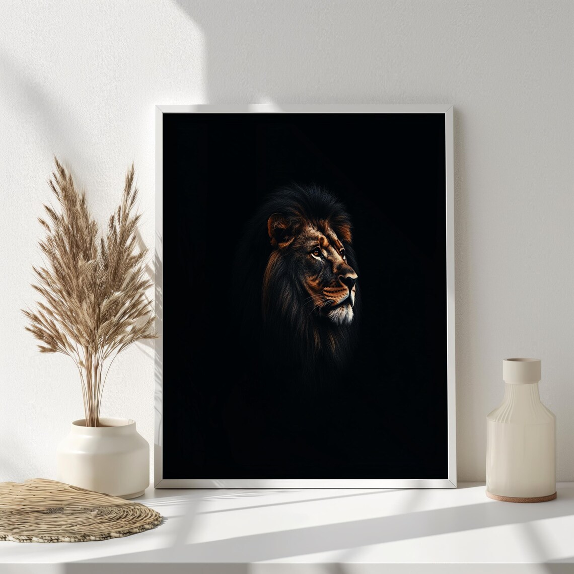 Majestic Lion Profile Portrait Dark Background Regal Wildlife Poster - Image 5