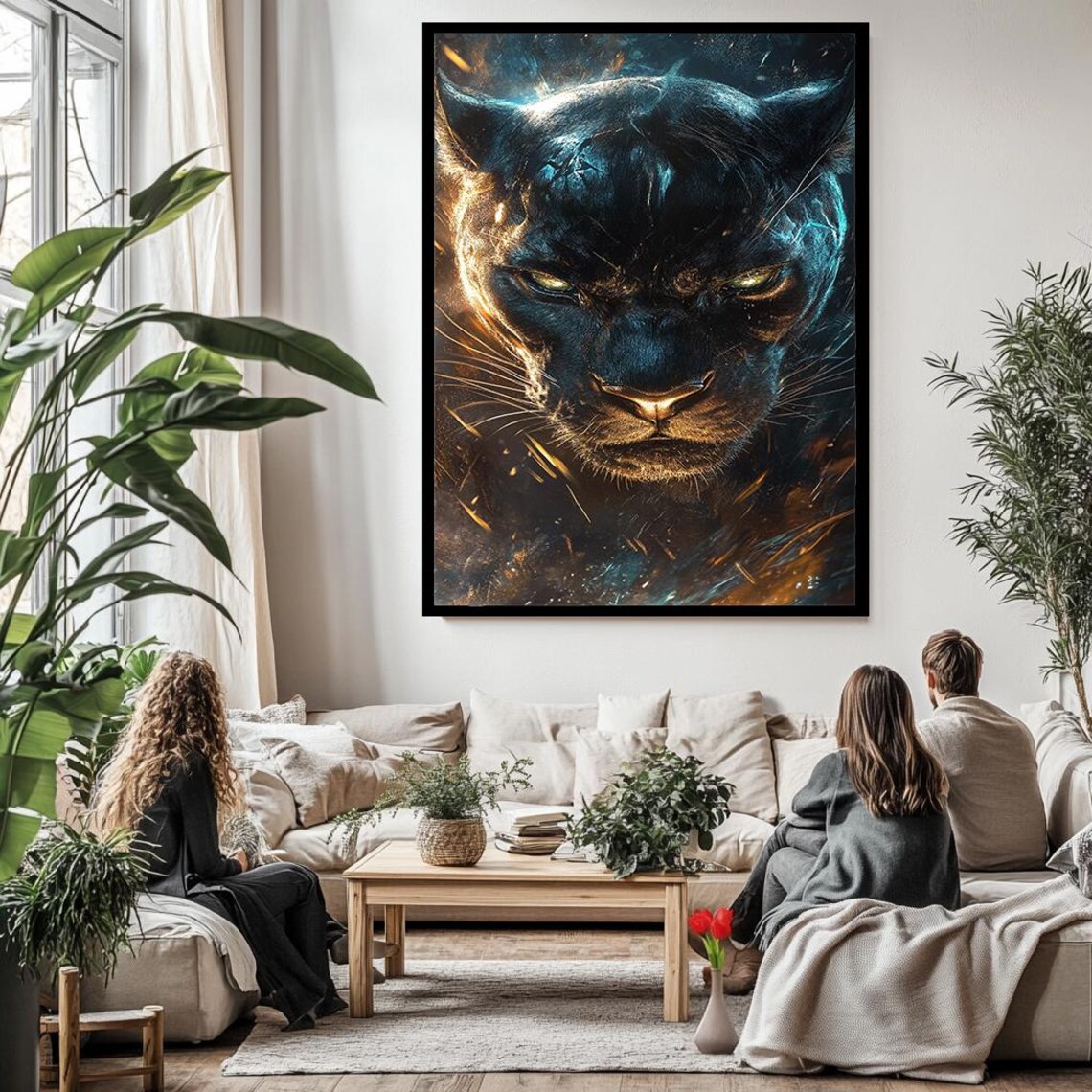 Black Panther Fiery Close Up Portrait Gold Eyes Jungle Animal Wall Art - Image 3
