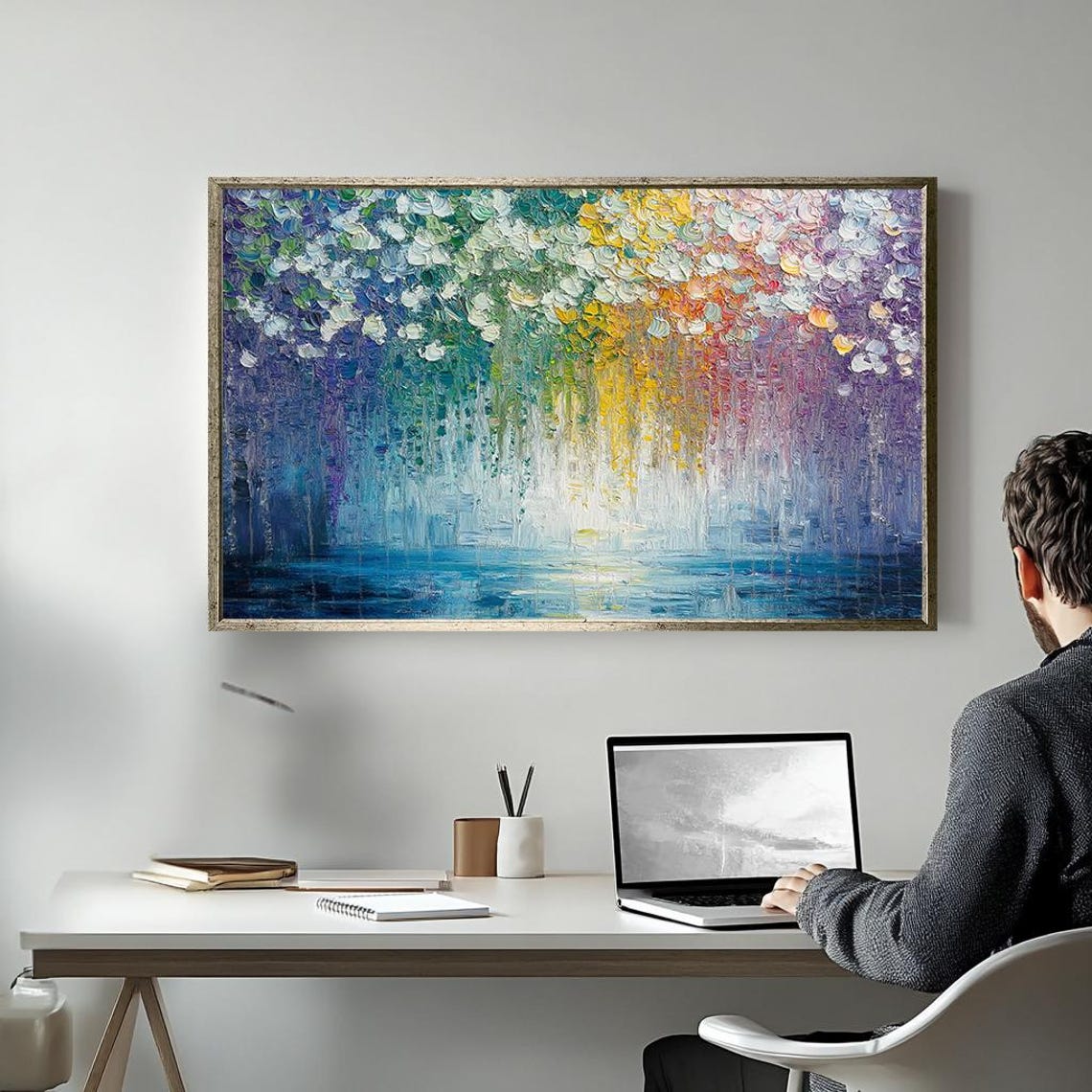 Rainbow Dripping Paint Abstract Textured Colorful Modern Wall Poster - Image 4