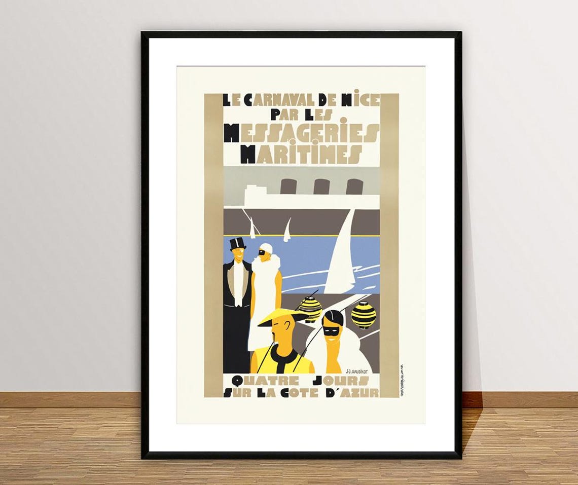 Le Carnaval de Nice Messageries Maritimes Vintage Art Deco Poster Cote
