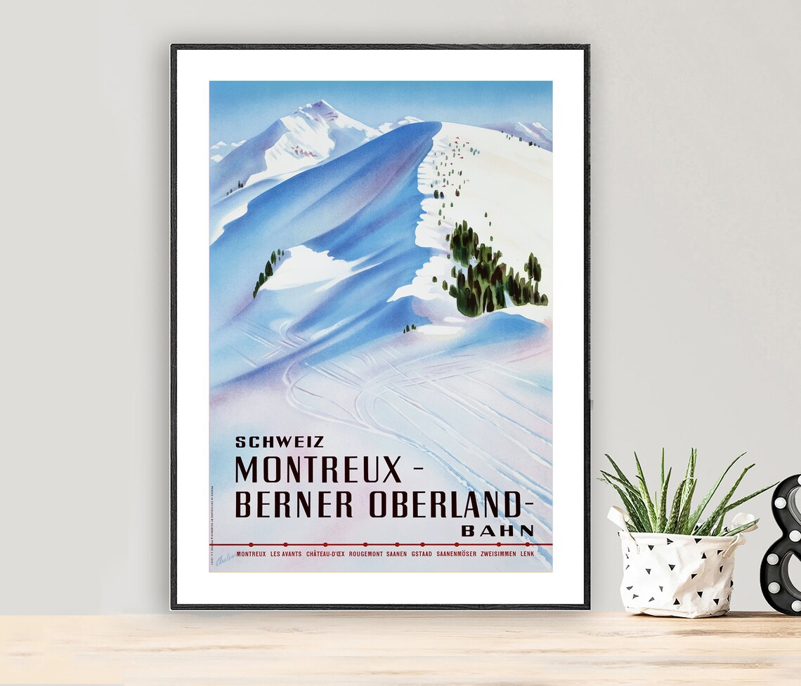 Schweiz Montreux Berner Oberland Bahn Vintage Travel Poster