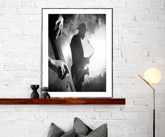 Jazzy Night Black And White Saxophone Photo Jazz Musician Poster