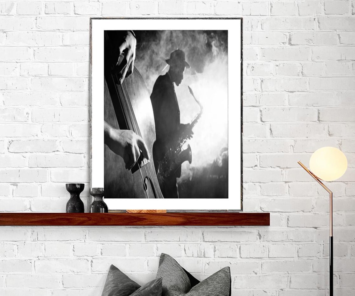 Jazzy Night Black And White Saxophone Photo Jazz Musician Poster