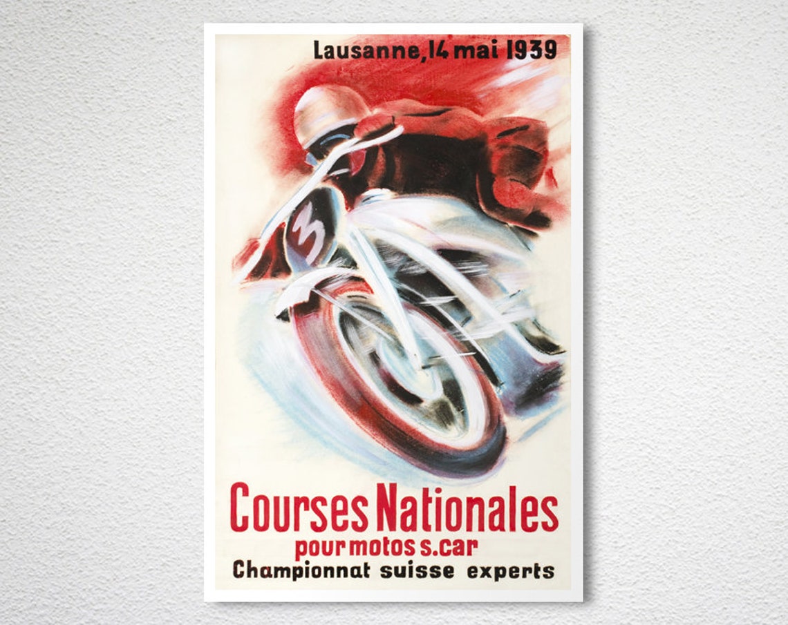 Lausanne 14 Mai 1939 Courses Nationales Swiss Motorcycle Race Poster - Image 2