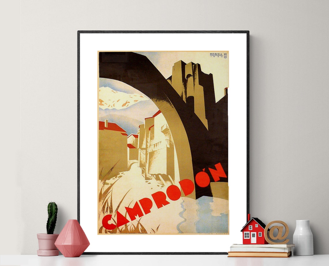 Camprodón Morell 1930 Art Deco River Bridge Village Travel Poster - Image 2