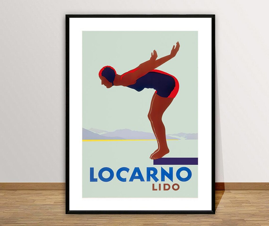 Locarno Lido Switzerland Vintage Travel Poster - Image 2