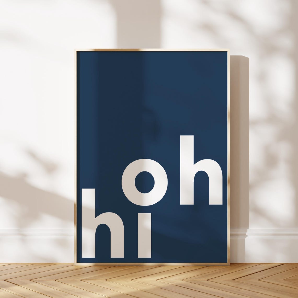 Oh Hi Navy Blue Typography Poster Bold Modern Minimalist Word Art