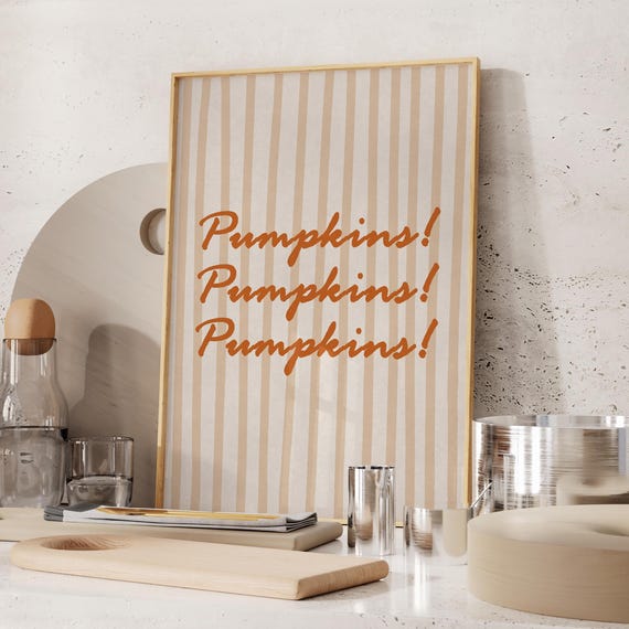 Striped Pumpkin Print Retro Autumn Artwork Trendy Fall Kitchen Wall Art Seasonal Poster Halloween