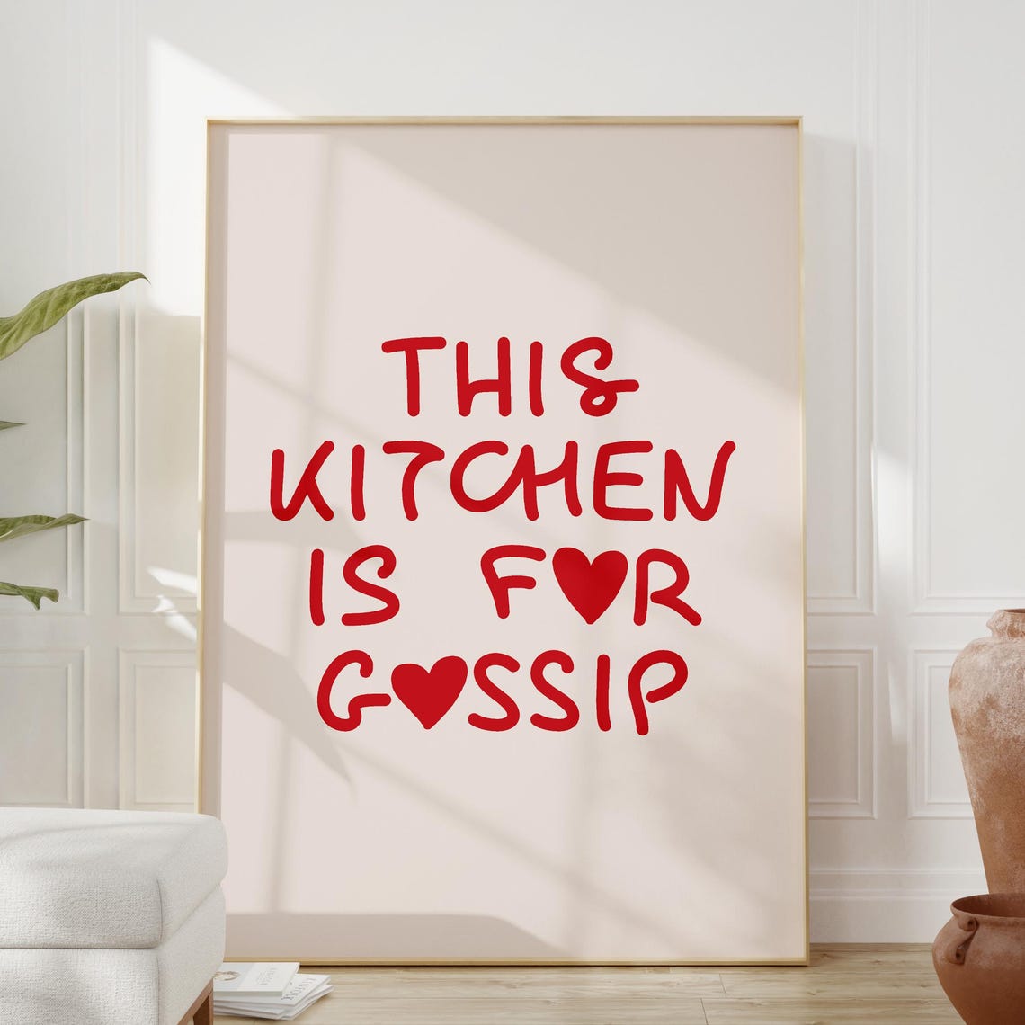 This Kitchen Is for Gossip Poster Red Hand Drawn Heart Quote Decor