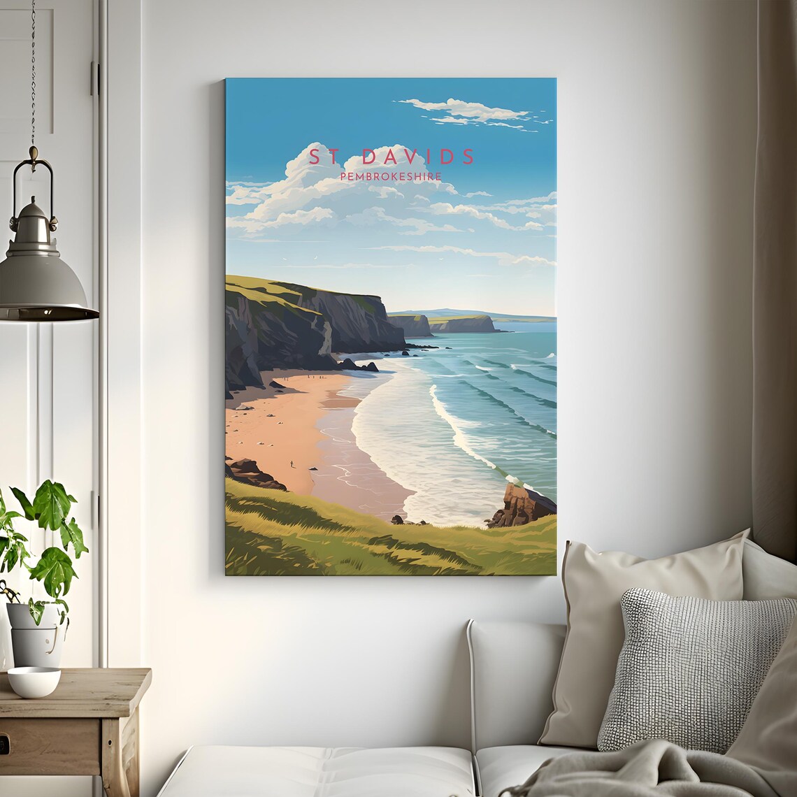 St Davids Pembrokeshire Beach Cliffs Sunny Wales Travel Poster - Image 3