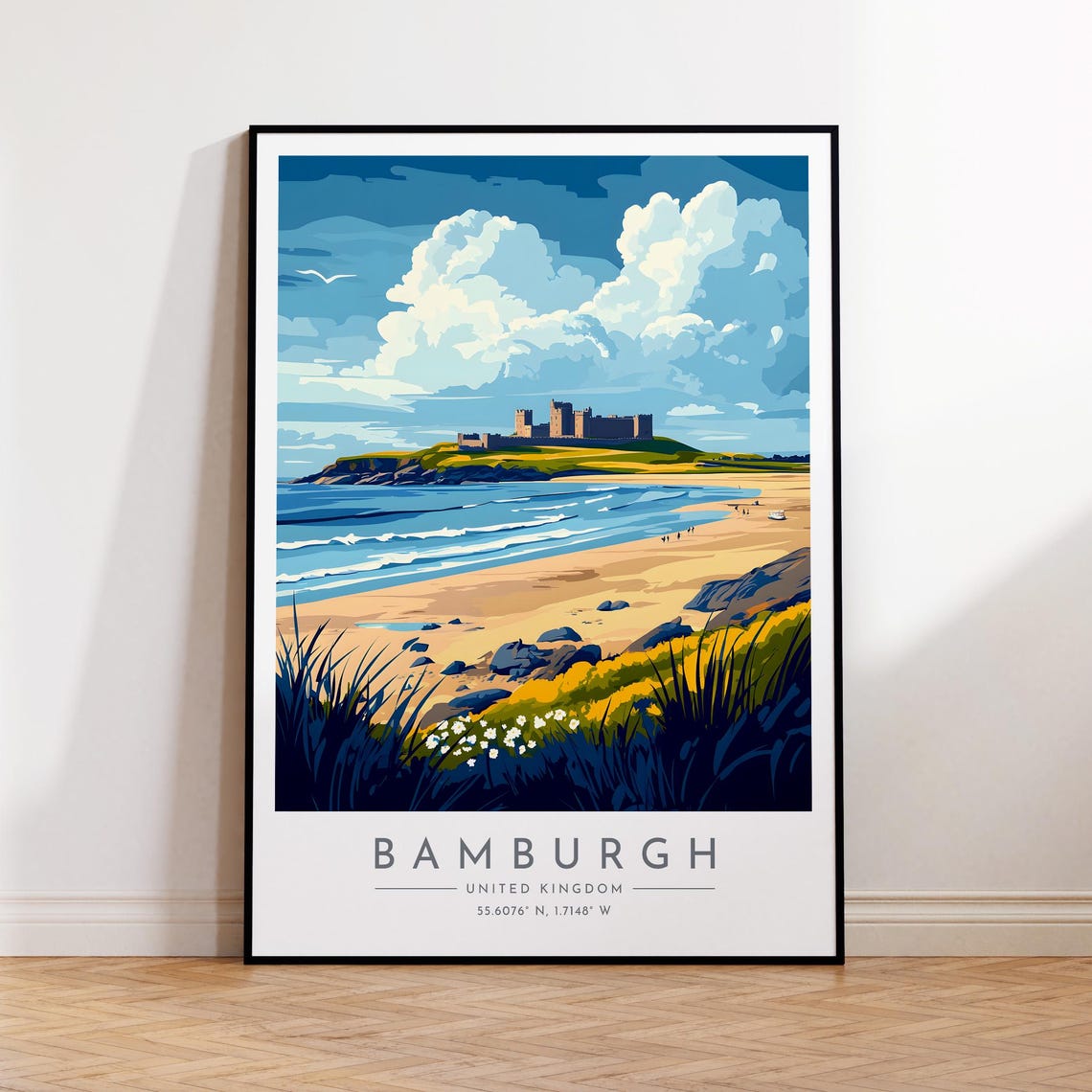 Bamburgh Castle Beach Northumberland Coast Sand Dunes View Poster