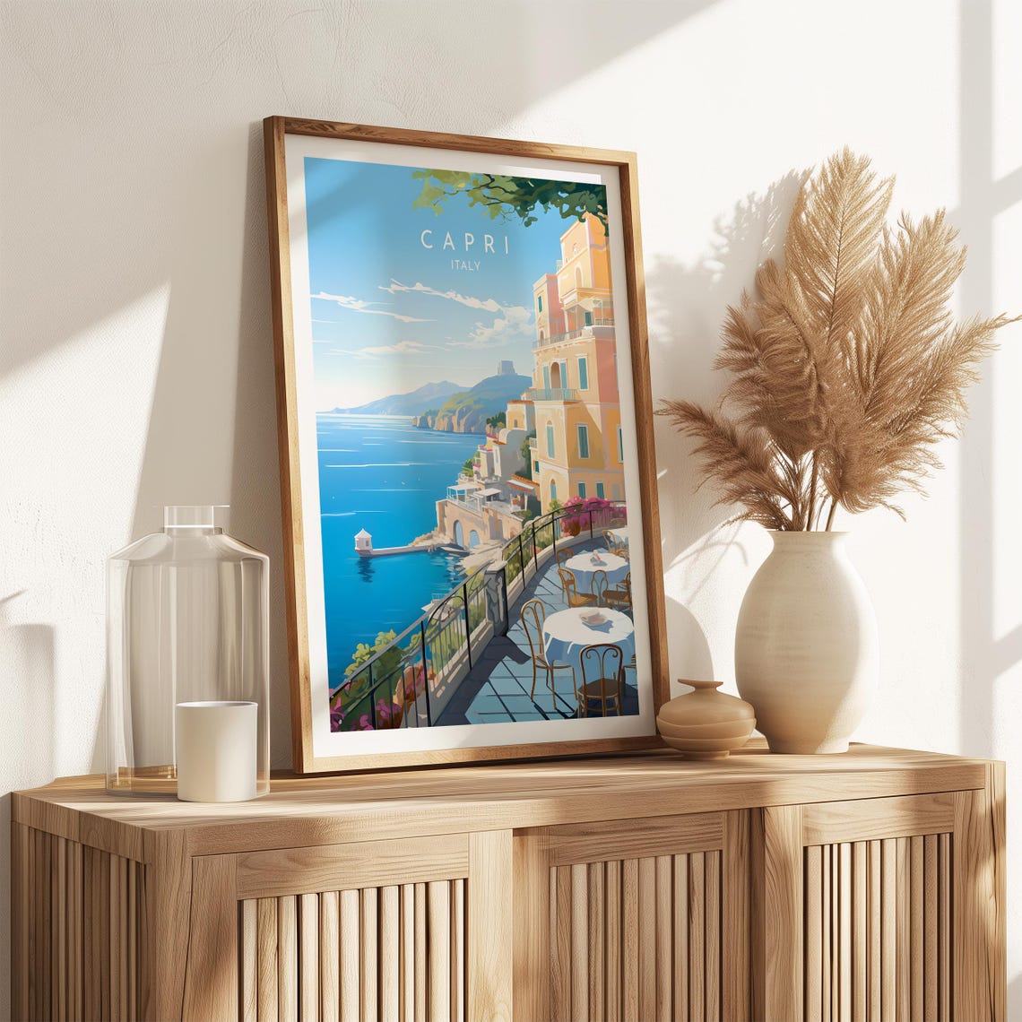 Capri Italy Cliffside Cafe Terrace Blue Sea Island View Poster - Image 2