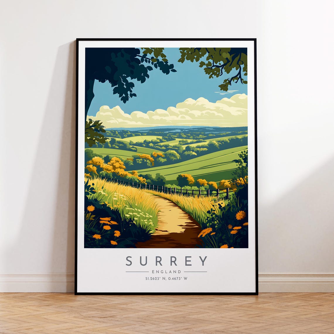 Surrey England Rolling Green Hills Wildflower Footpath Poster