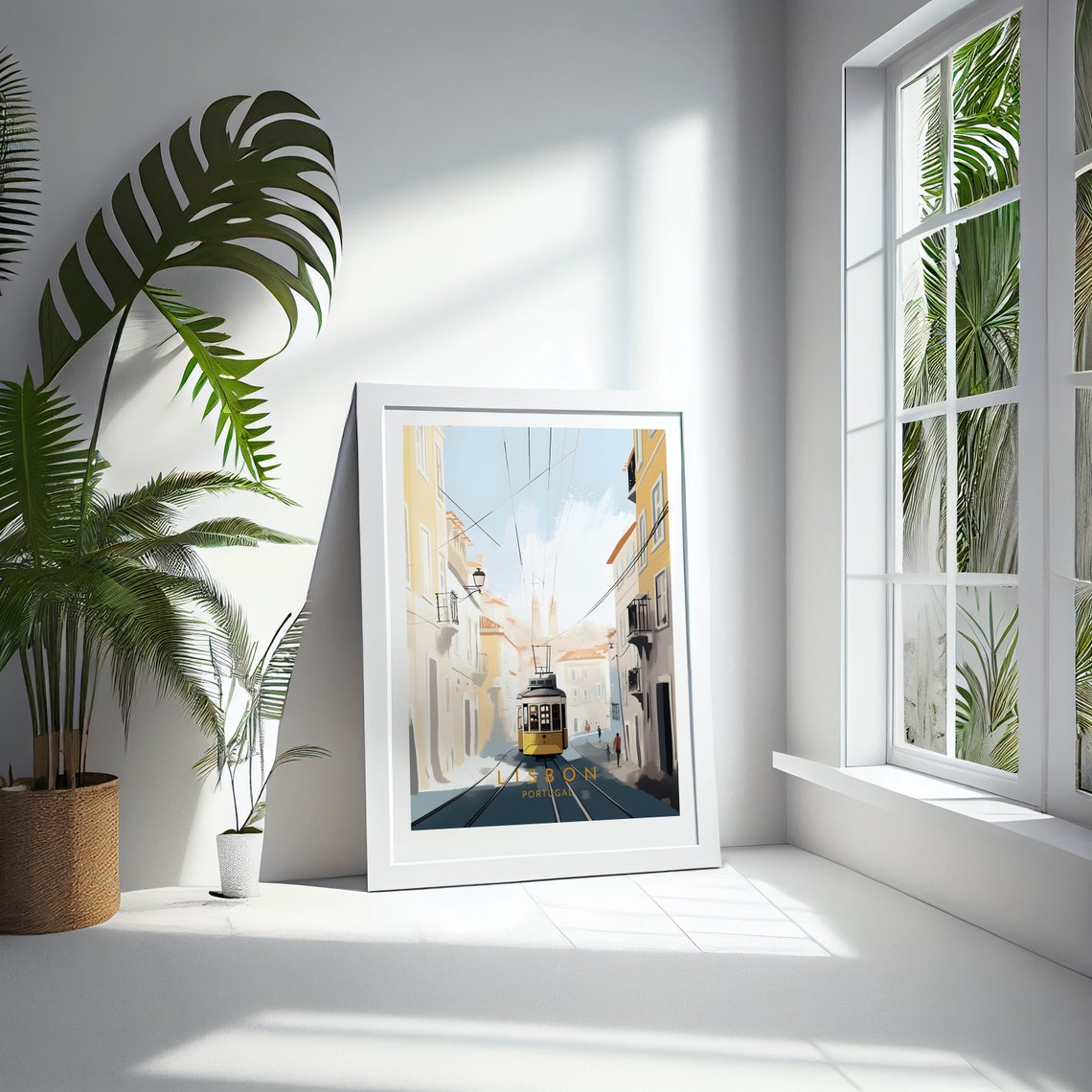 Lisbon Portugal Iconic Yellow Tram Historic Sunlit Street Poster - Image 4