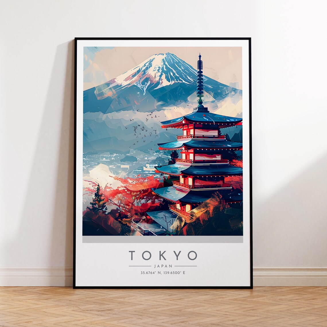 Tokyo Mount Fuji Chureito Pagoda Soaring Birds Travel Poster