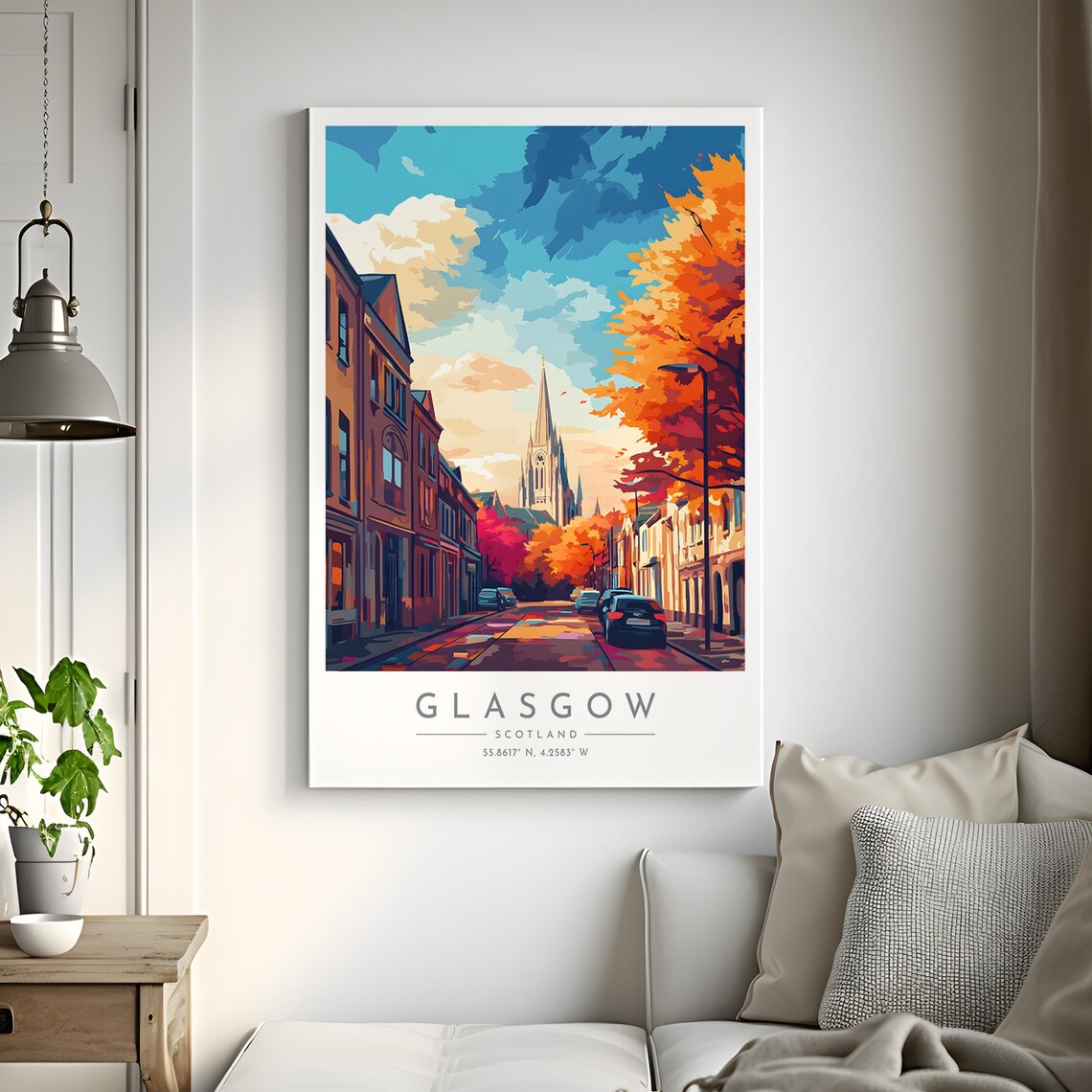 Glasgow Scotland Autumn Street Orange Tree Canopy City Poster - Image 2