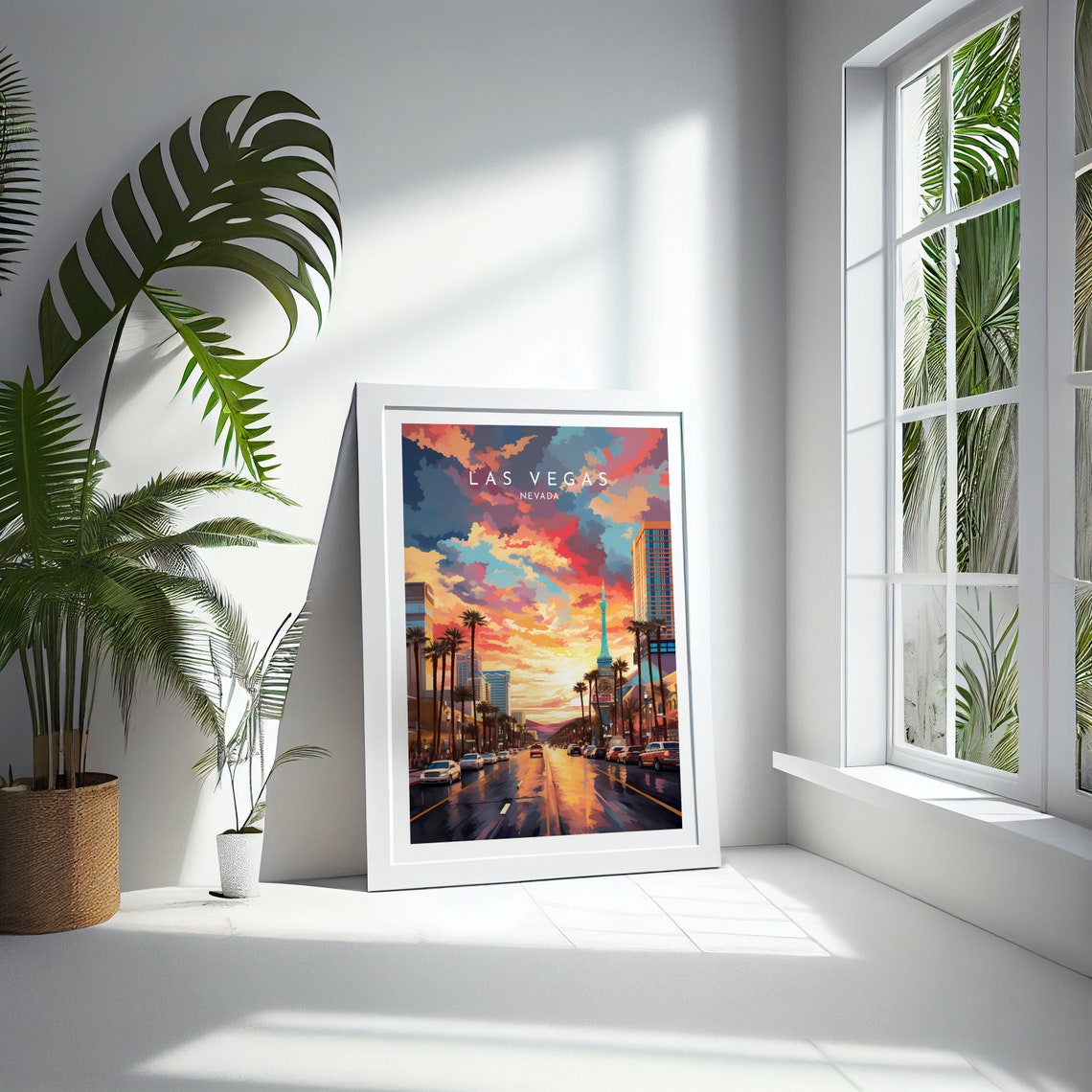 Las Vegas Nevada Sunset Strip Skyline Palm Trees Travel Wall Poster - Image 4