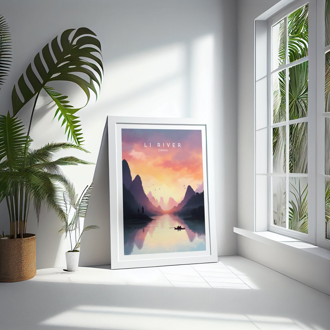 Li River China Sunset Karst Mountains Travel Poster with Lone Boat - Image 4