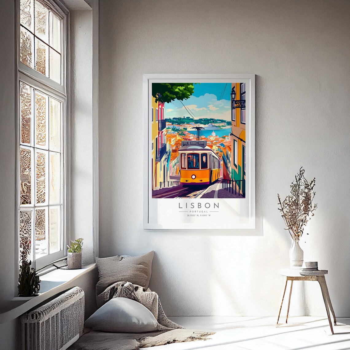 Lisbon Portugal Yellow Tram Hillside Harbor View Tram Poster - Image 4