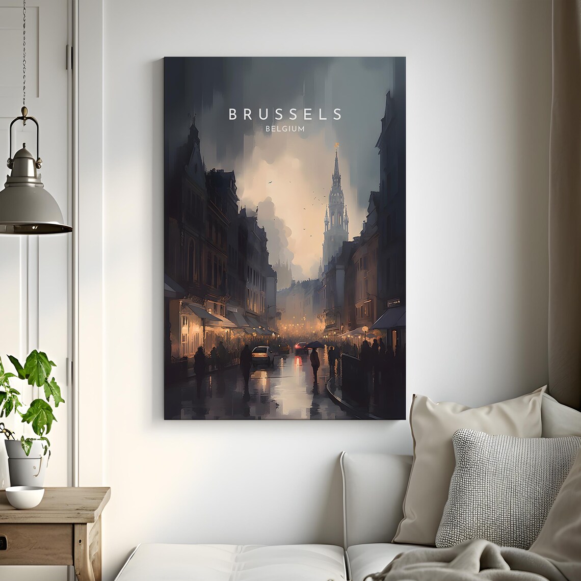 Brussels Belgium Rainy Evening Old Town Street Travel Poster - Image 3