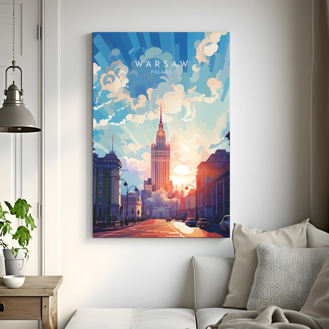 Modern Warsaw Poland Palace of Culture Tower Blue Sky Street Poster - Image 3