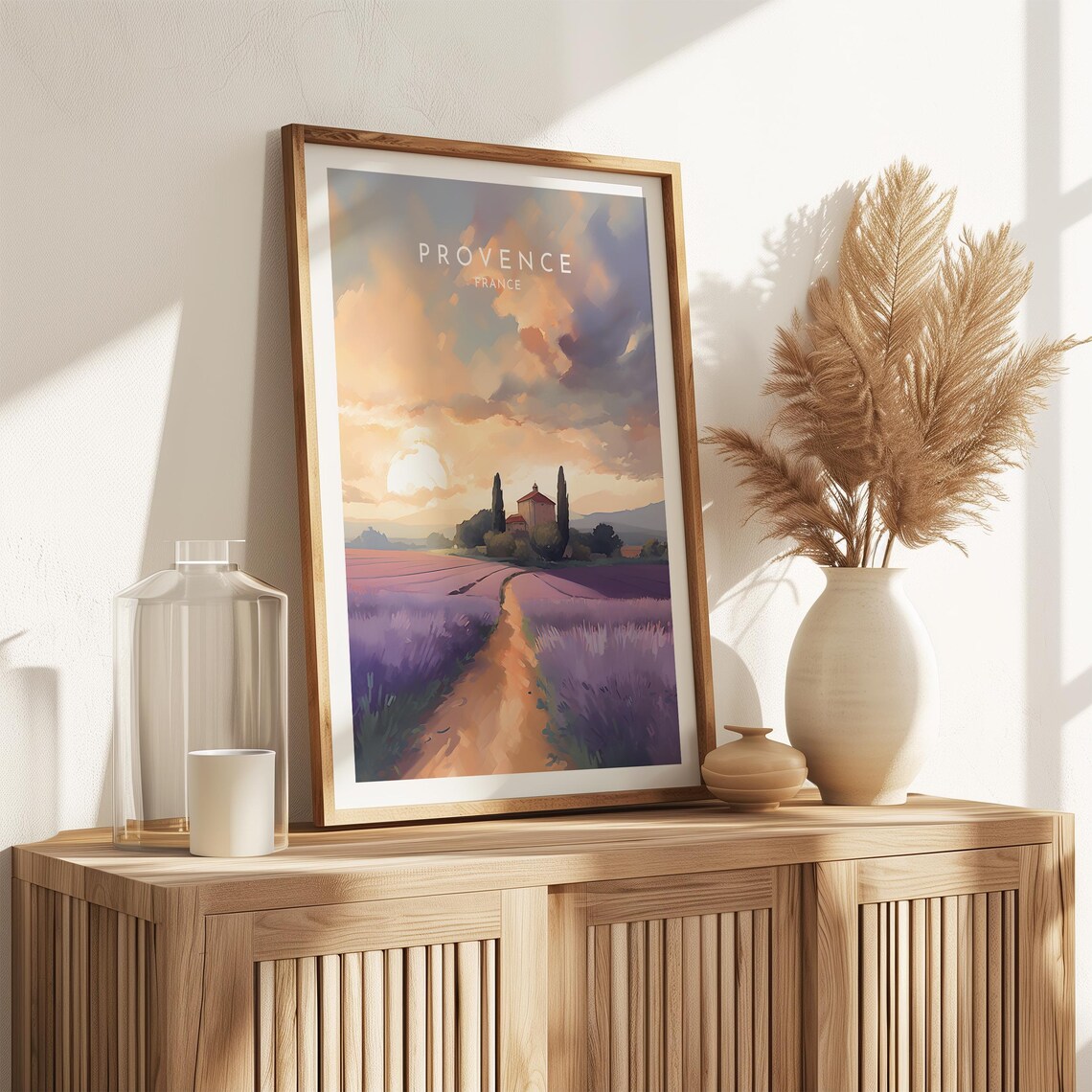 Provence France Lavender Field Farmhouse Path Sunset Travel Poster - Image 2