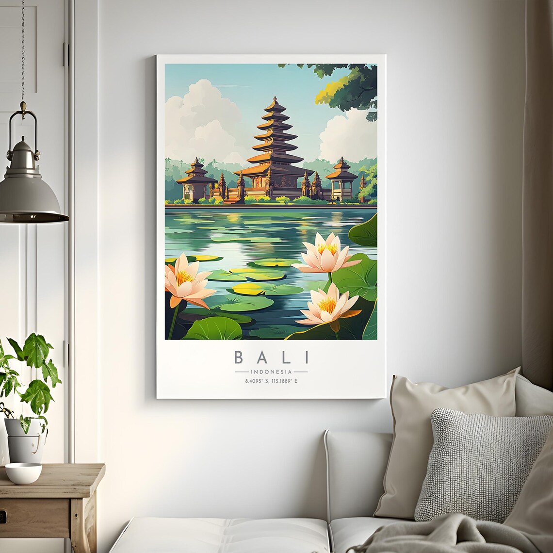Bali Indonesia Temple Lake Lotus Flower Serene Garden View Poster - Image 2