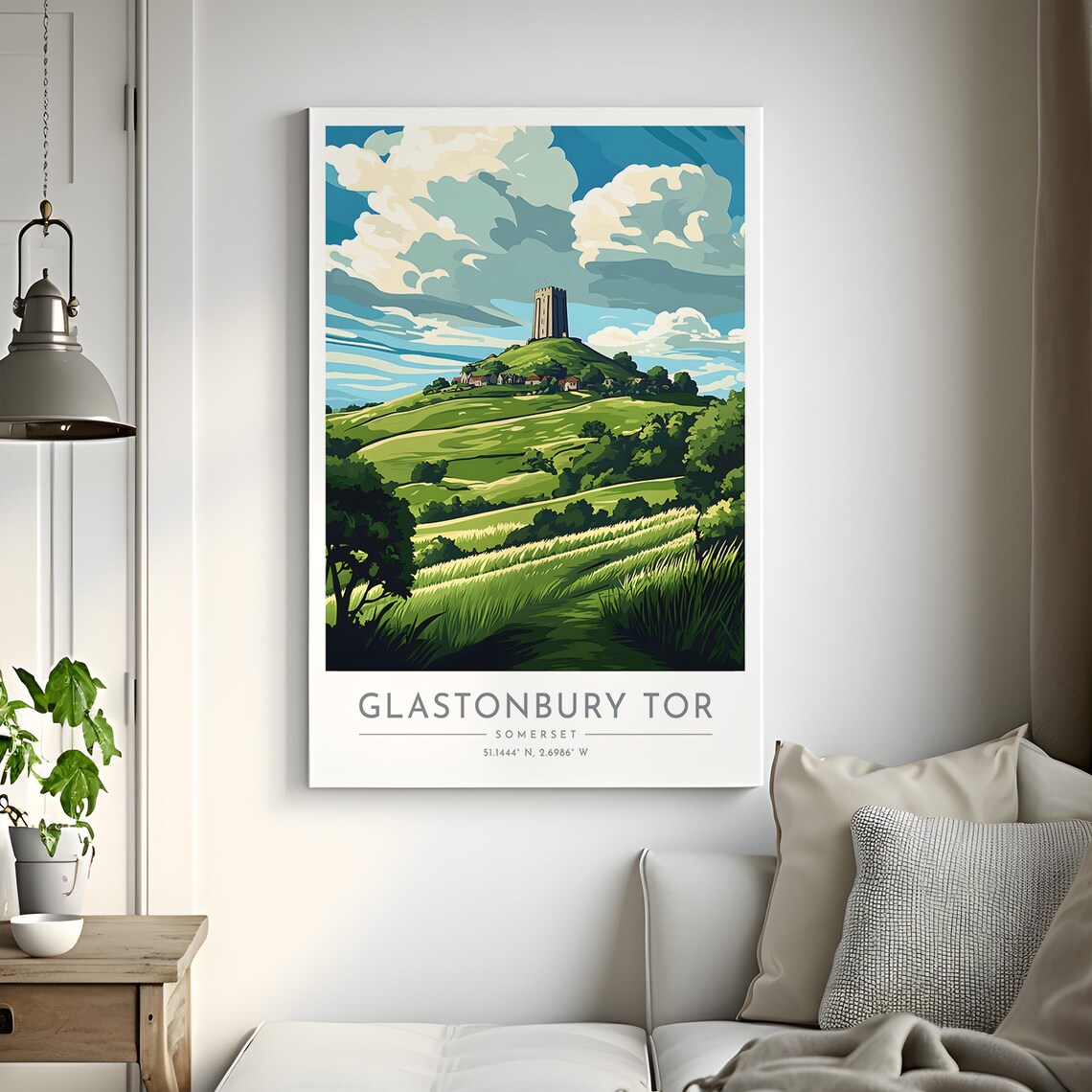 Glastonbury Tor Somerset Rolling Hills Historic Travel Poster - Image 2