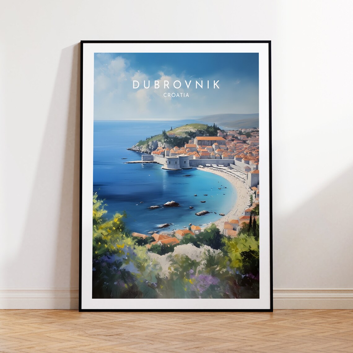 Dubrovnik Croatia Old Town Bay Travel Poster with City Walls