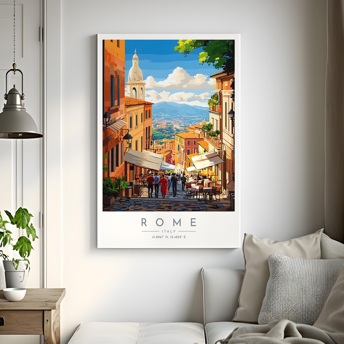 Rome Historic Street Bell Tower Busy City View Travel Poster - Image 2
